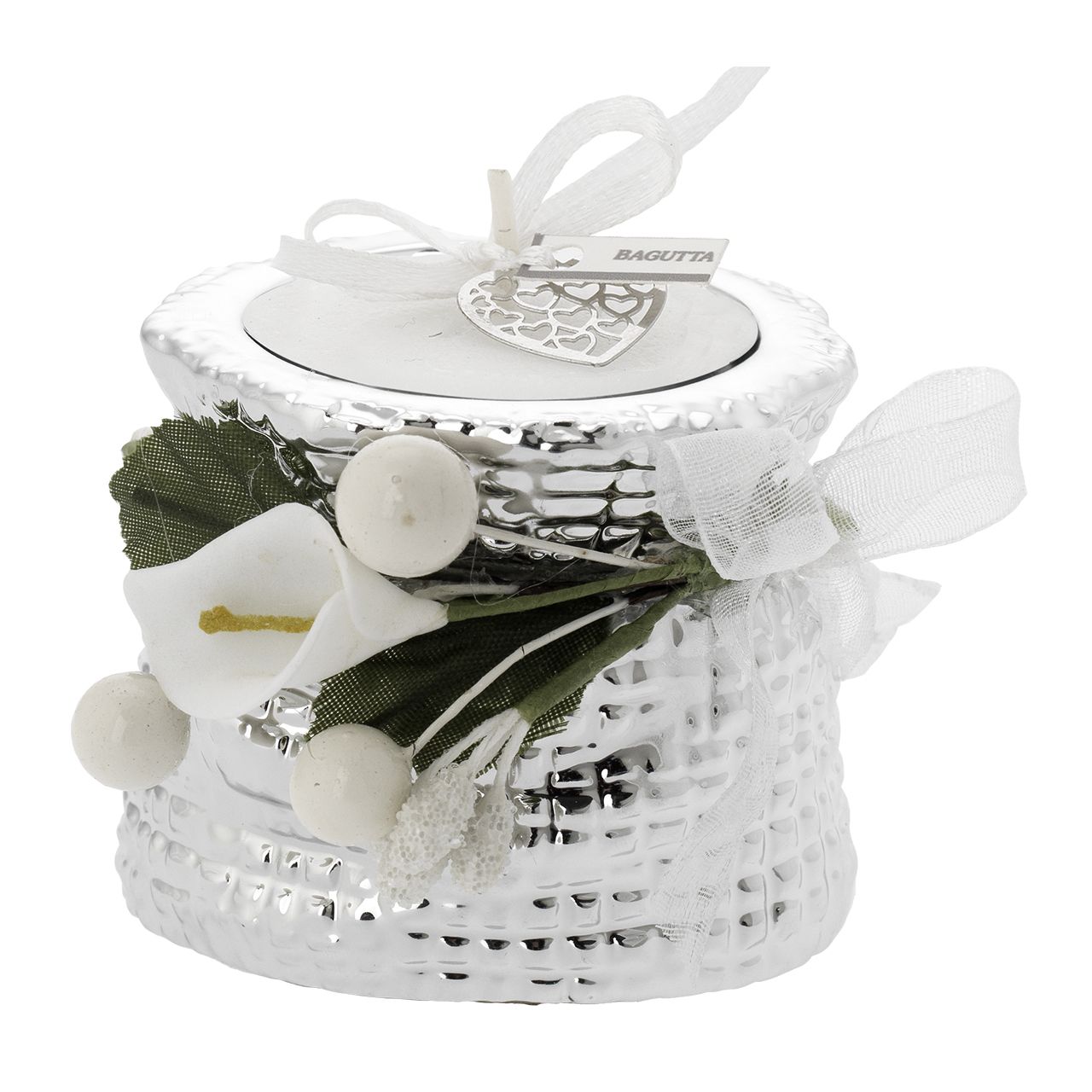 MINISACCO CON TEALIGHT DECORATA E DECO FLOREALE BIANCA
